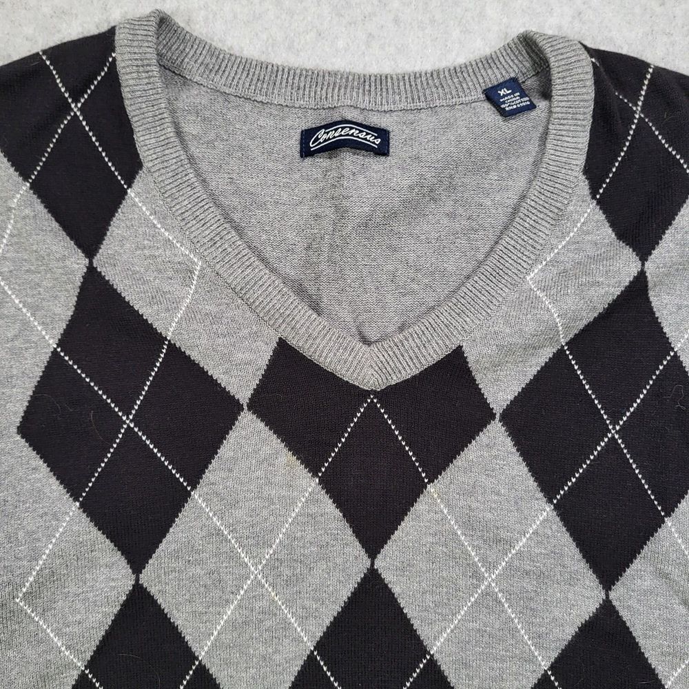 Consensus Mens XL Gray Argyle Diamond V-Neck‎ Sweater Vest